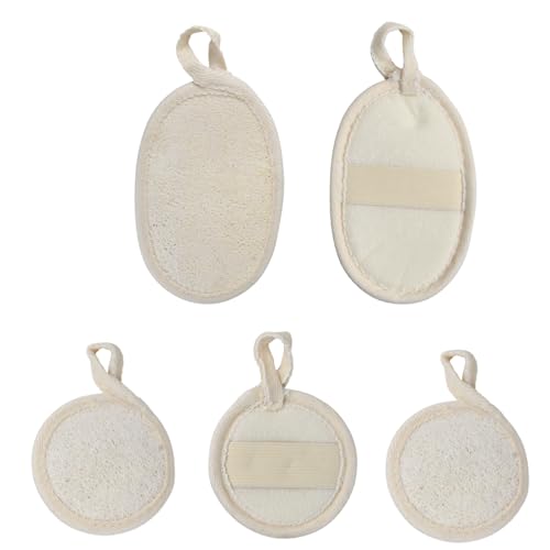 Depurador corporal exfoliante de esponja natural de lufa Ecológica y Biodegradable, Almohadillas de Lufa Exfoliante Depurador Corporal Facial para Mujeres y Hombres Color Beige, 5 piezas