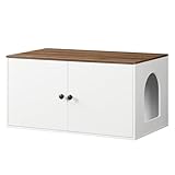 HOOBRO Casetta per Lettiera per Gatti, Mobile per Gatti con Lettiera Nascosta e Ingresso Laterale, Armadietto Nido da Interno, per Soggiorno, Camera da Letto, Bianco a Noce EWH40MW01