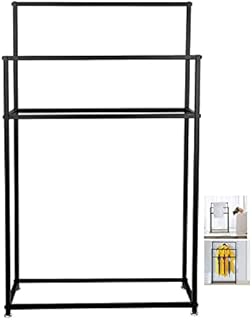 Uvency Bathroom Shelves Towel Holder Stand Black, Free Standing Towel Rack 2 Tier Metal Floor Towel Bar Stand, Blanket Rack for Bathroom Floor,Poolside,Pool,Spa (65X20X110Cm)/65X20X110Cm