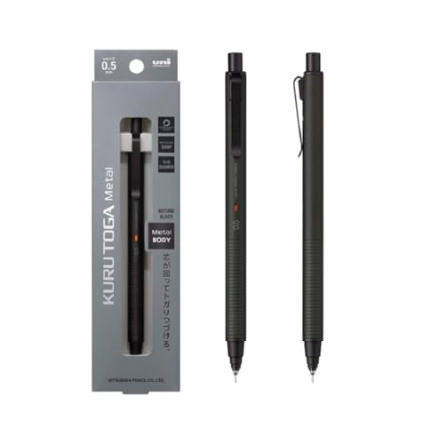 Image of KURUTOGA Mitsubishi Pencil Mechanical Pencil Metal 0.5mm Nocturne Black M5KH1P.24 With Original Stylus Ballpoint Touch Pen