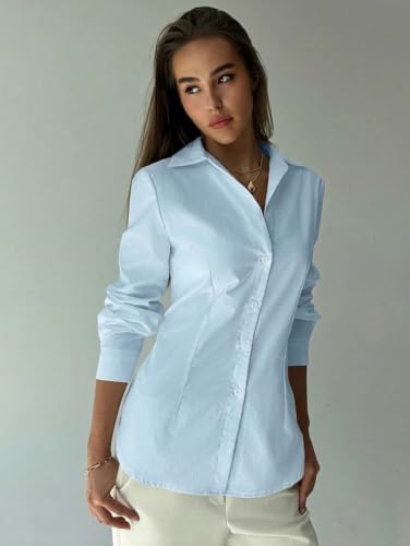 Image of OOMPH! Women Solid Cotton Shirt with Back Tie-Up Detail | Corset Style | Cinched Waist Shirt | Cotton Formal Shirt