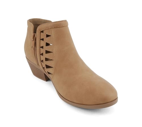 Image of Soda CHANCE Womens Perforated Cut Out Stacked Block Heel Ankle Booties (Wide Fit Available)