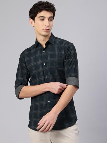 Image of Majestic Man Comfort Slim Fit Cotton Blend Checked Casual Shirt