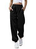 Oyamiki Trousers for Women UK Fall Fleece Lined Black Warm Comfy Baggy Sweatpants Workout Loungewear Cotton Joggers with Drawstring L