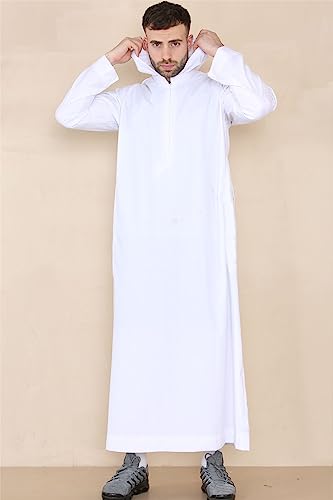 Mens Hooded Thobe Hood Jubba Nehru Stand Collar Islamic Clothing Muslim Kaftan Robe Saudi Slim Regular Fit2