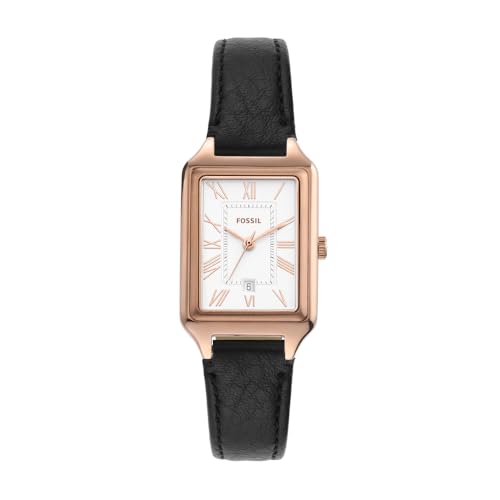 Fossil Orologio Raquel da donna, Movimento al quarzo a tre lancette con cinturino in pelle, 23 mm, Nero e oro rosa