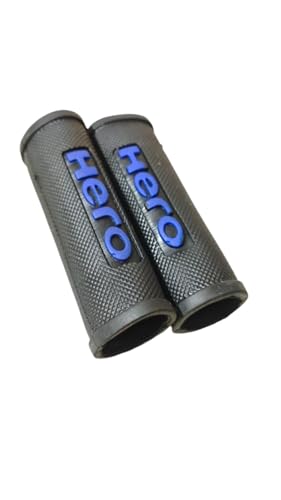 Image of VGZ Premium Anti-Slip Motorcycle Handle Grip Set with Blue Logo | Heavy Duty Rubber | Universal Fit for Bikes | Comfortable & Vibration Resistant