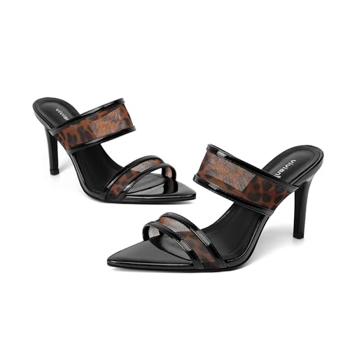 Image of vivianly Clear Pointed Toe Heels Sandals Transparent Strap Stiletto High Heels Slip on Mules for Women