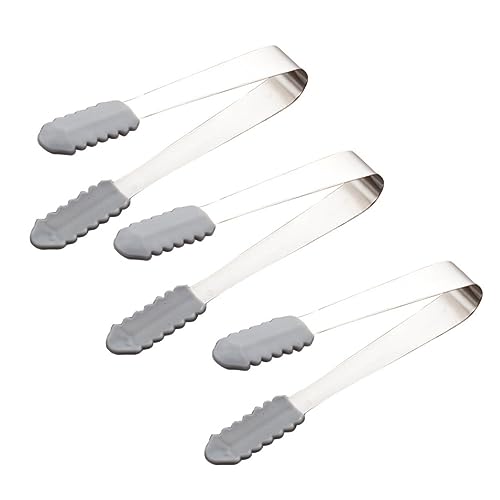 RORPOIR 3pc Set Stainless Steel Ice Tongs Bar Sugar Cube Tongs Mini Silicon for Cocktails Bar