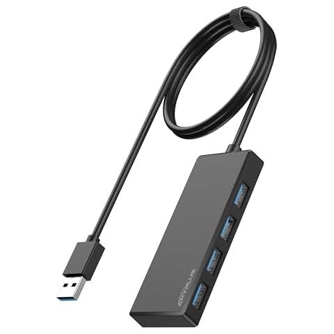 ANYPLUS USB Hub, Multiport USB Splitter Adapter, 2 ft Long Cable USB 3.0 Hub, USB Extender for Laptop, PC, iMac, Surface Pro, MacBook, Mac Pro, Flash Drive, XPS, Mouse, HDD Cover