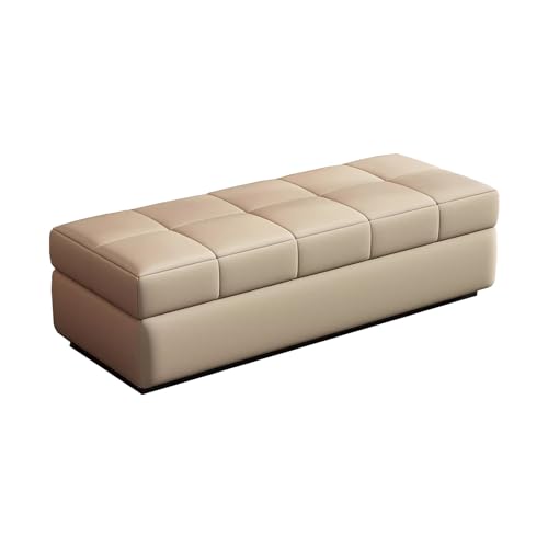 zxhrybh Panca Contenitore Camera da Letto, Pouf Contenitore Rettangolare, Panca Ingresso Imbottita con Coperchio, Baule da Interno per Soggiorno, per Camera da Letto(Khaki,55.1in/140cm)