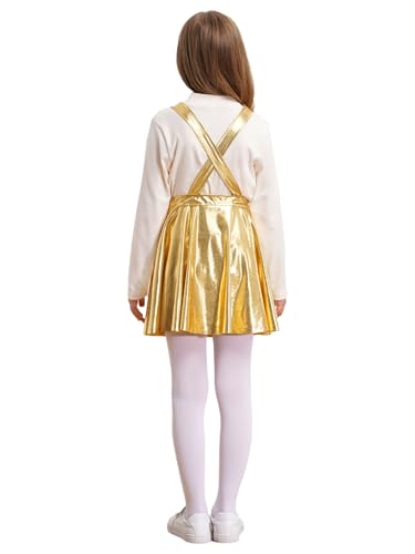 Kids Girls Suspender Overall Dress Metallic Adjustable Strap Jumper Holographic Skater Skirt Dress2