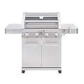 Monument Grills Larger Convertible 4-Burner Natural Gas Grill Stainless Steel Cabinet Style Propane Grills, LED Controls,Side Burner(Without Conversion Kit)