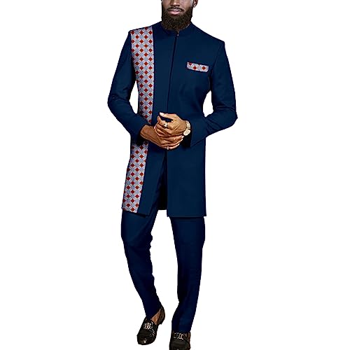 Men`s Suit African Clothes Print Blazer and Pants Set Formal Outfits Dashiki Jacket Ankara Attire