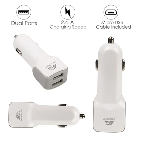 Image of 15W Dual Port Fast Smart Car Charger with Super Fast Charging Technology Compatible with iPhone X /Xr /Xs /Max /8 /7 /Plus, Vivo, Oppo, Samsung Galaxy & All Other Mobile Phones (White)