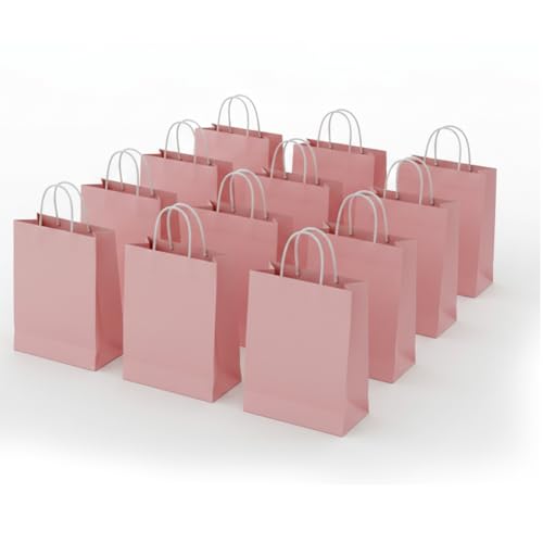 Paper Gift Bags 12 Pcs Set | 16x21x8 cm Kraft Paper Bags with Handles | Recyclable Shopping Bags for Party Retail Gift Wrapping Favors Crafts-Pink