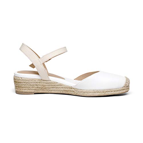 DREAM PAIRS Womens DPW211 Platform Ankle Strap Closed Toe Espadrille Wedge Sandals, Creamy/White, Size 10