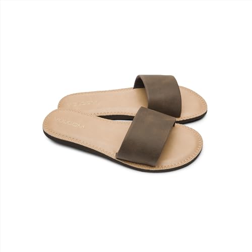 Image of Volcom Women's Simple Slide Sandals - Cushioned Synthetic Leather Strap Slides With Padded Footbed