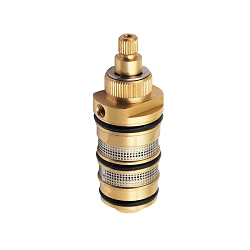 Válvula Mezcladora de Termostato Latón Macizo Cromado G1/2" para Grifo Ducha Baño Reemplazo Válvula Control Temperatura Termostática, Galvanoplastia Mejorada, Cartucho Termostático de Latón (D) Cover
