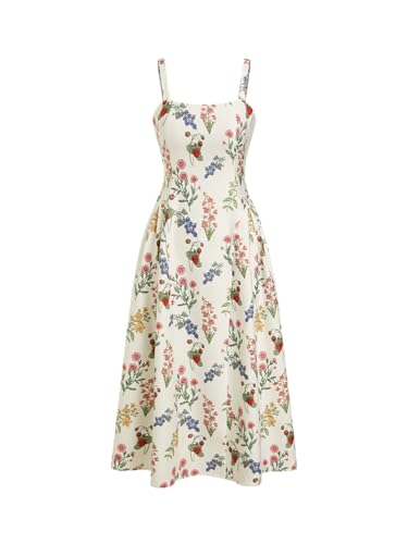 Image of CIDER Womens Polka Dots Summer Casual Dresses Square Neck Sleeveless Midi A Line Elegant Dress
