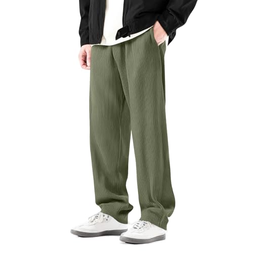 Vintage Corduroy Pants Men Slim Fit Elastic Waist Straight Leg Pants Open Bottom Gym Baggy Sweatpants with Pockets