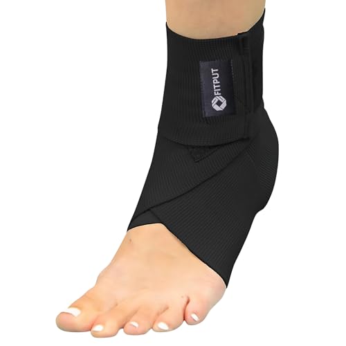 FITPUT Ankle Support Wrap – Cotton Compression Brace for Pain Relief, Injury Recovery, Swelling, Sprains, Arthritis & Sports Protection | Adjustable Strap, Non-Slip, Breathable, Free Size Ankle Protector for Men & Women (Single) (One Size, 1, Piece)