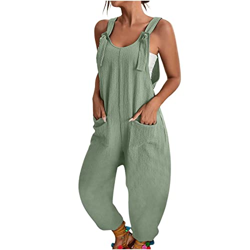 Generisch Combinaison pour femme Ensemble pantalon Robe Combinaison décontractée pour femmes avec encolure en U, sans manches, bretelles spaghetti, combinaison ample,...