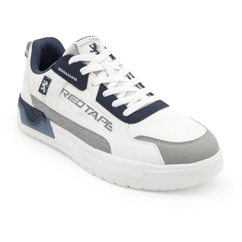 Image of Red Tape Men's Sneakers White Grey Pu Mesh Round Toe Lace-Up