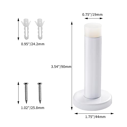 DOKU 3Pcs 3.5 Inch Door Stop, Heavy Duty 304 Stainless Steel Door Stopper with Rubber Tips Bumper, Wall Mounted Door Holder Protection Sound Dampening, White - Image 5