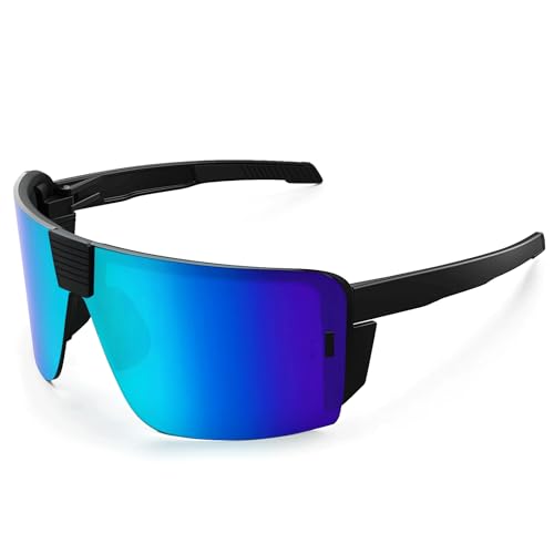 WISTON XL Z87 Sunglasses for Big Heads Men Women,Sports Sunglasses for Cycling Golf ANSI Z87 Sun Glasses UV Protection 8227 Blue