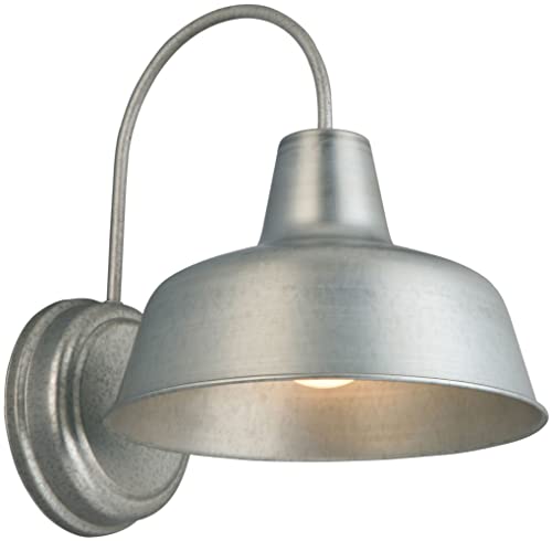 Image of Design House Mason Farmhouse Gooseneck Barn Light, Outdoor Exterior Porch or Patio Wall Light Fixture, Galvanized Gray Paint, 8 Inch Diameter, 1-Pack, 520965 | Wall Mount, Modern Farmhouse, Steel, Lighting, 520965