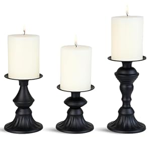 Black Metal Pillar Candle Holders – Set of 3, Rustic & Elegant Design for Home Decor, Wedding & Table Centerpiece
