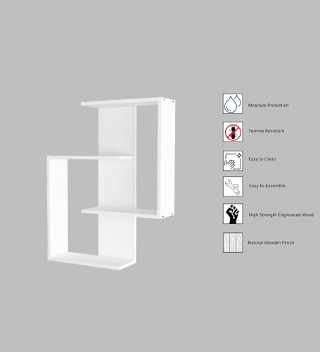 Image of ALEN Multipurpose Modular Wall Racks /Shelves /Organiser /Decor Particle Board Wall Shelf (Number of Shelves - 4, White)