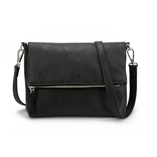 Gladdon bolsa de ombro para mulheres, bolsa de ombro com fecho de correr, bolsa crossbody, bolsa de couro pequena, Preto novo
