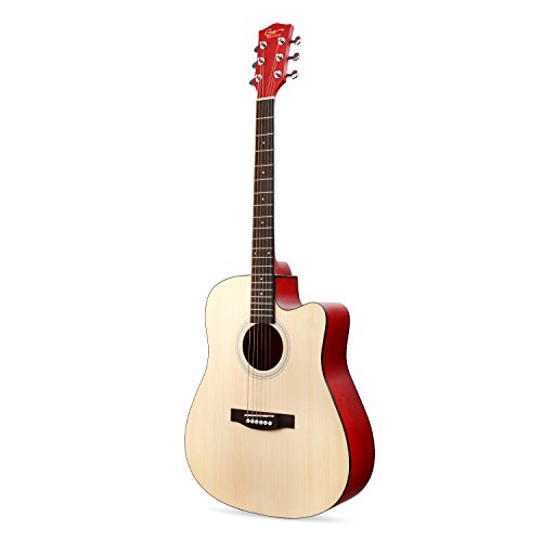 Image of Acoustic Guitar 41 inch Full Size Cutaway Steel String Folk Guitar for Beginners, Adults with Gig Bag, Extra Strings and Polishing Cloth GU-2 (Cutaway)