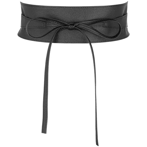 Women's Faux Leather Obi Belts Bowknot Wrap Around Wide Waistband for Evening Outfit Dress Shirts
