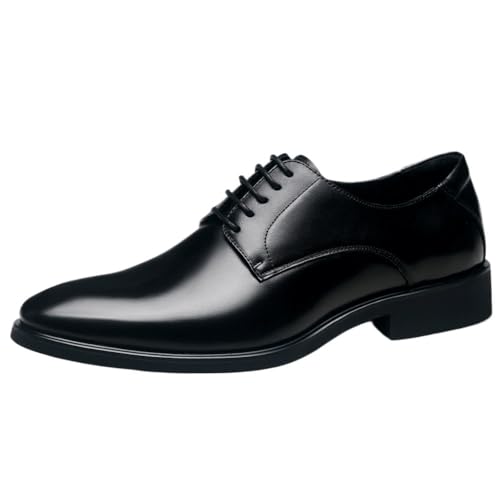 Men's Oxford Dress Shoes Genuine PU Leather Lace Up Business Casual Shoes Round Toe Comfortable Work Shoes Slip Resistant Block Heel