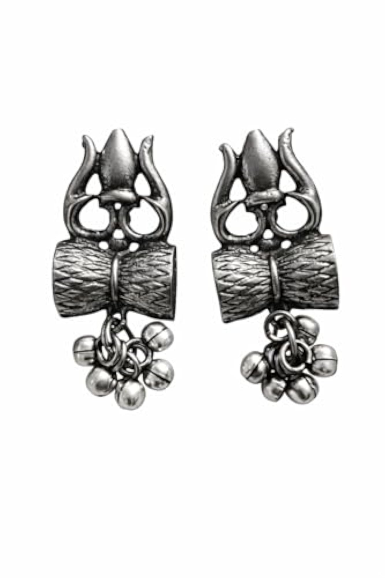 Oxidised Silver Statement Earrings with Ghungroo Charms