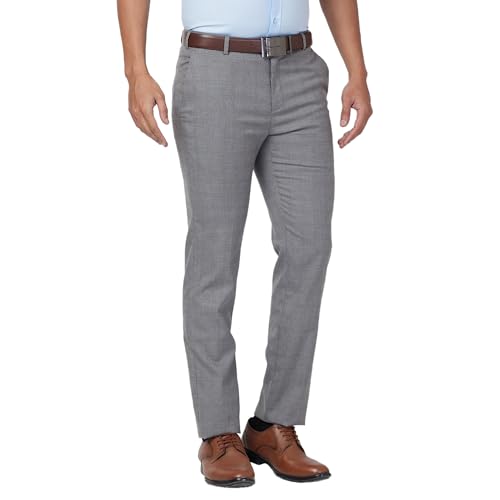 Image of Raymond Men's Mid Rise Slim Fit Checks Pattern Polyester Blend Pleated Formal Trouser