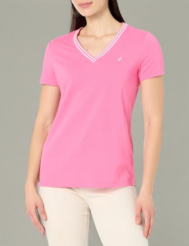 Image of Nautica Women's Solid V-Neck Short Sleeve T-Shirt Shirt