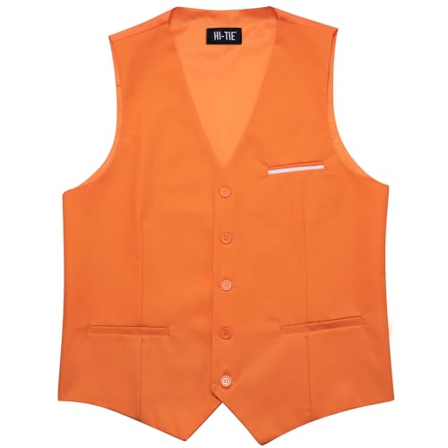 Image of Hi-Tie Men's Formal Suit Vest Solid Fit Vest for Men 3 Pockets V Neck Waistcoat Business Wedding Casual