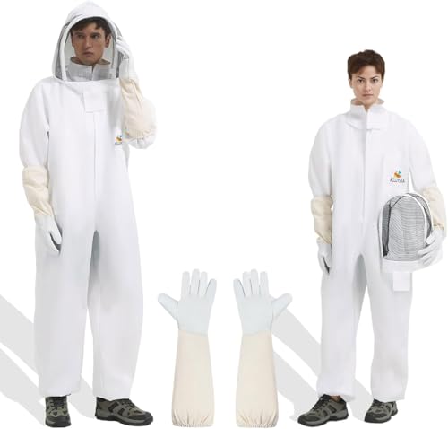 ACLUYSKA Bee Suit for Men Women Sting Proof Polycotton Beekeeping Suits Beekeeper Costume&with Glove &Ventilated Hood Bee Outfit for Backyard (XXL)