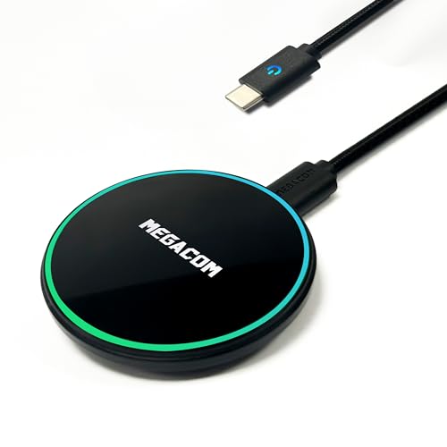 MEGACOM Magnetic Wireless Charger, 15W Fast Charging Pad, Compatible with iPhone 15/15 Plus/15 Pro Max/14, Samsung Galaxy S22/S21/S20, with USB-C Cable (No AC Adapter), Black