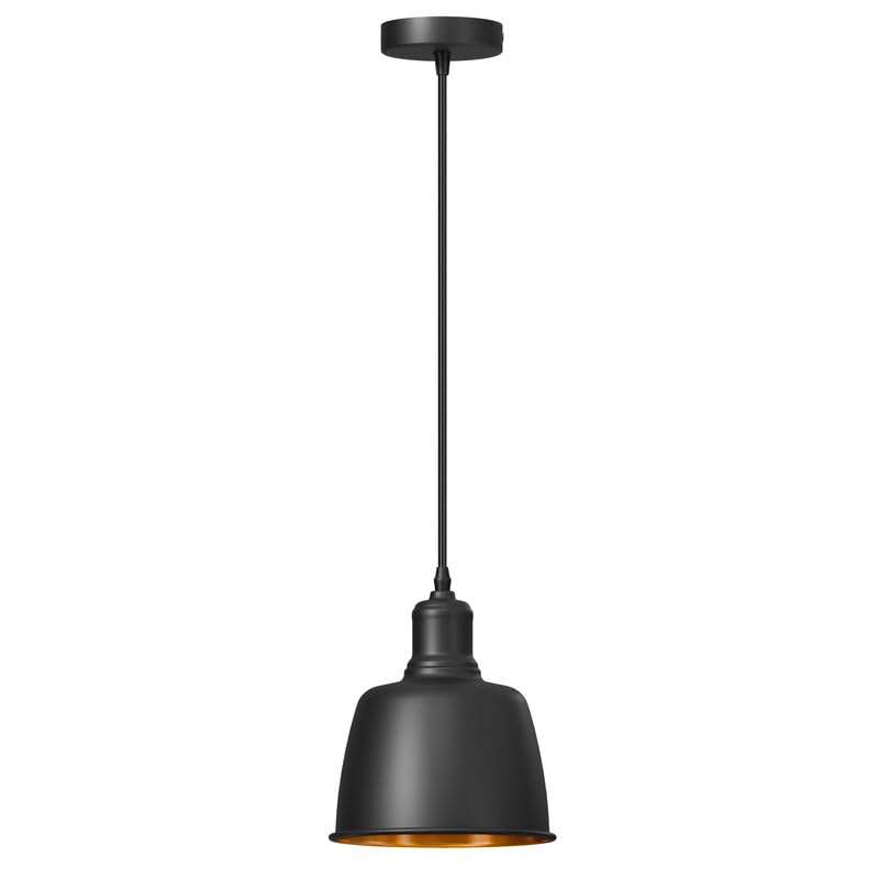 LEDSone Industrial Black Inner Gold Ceiling Pendant Light Shades, Easy Fit Hanging Light Shade Retro Vintage Style Pendant Lamp Shade for Pendant Ceiling Lights (Half Round Without Bulb)