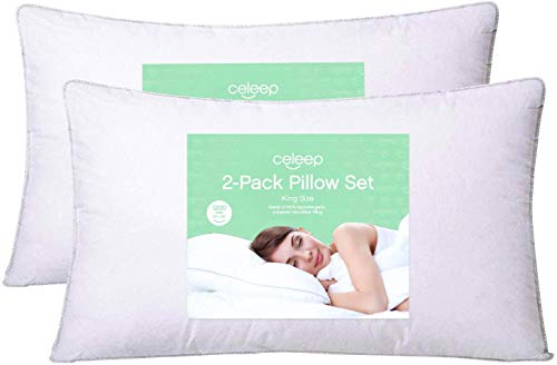 Celeep 2-Pack King Bed Pillows - 20 x 36-1200GSM Ultra Soft Sand Washed