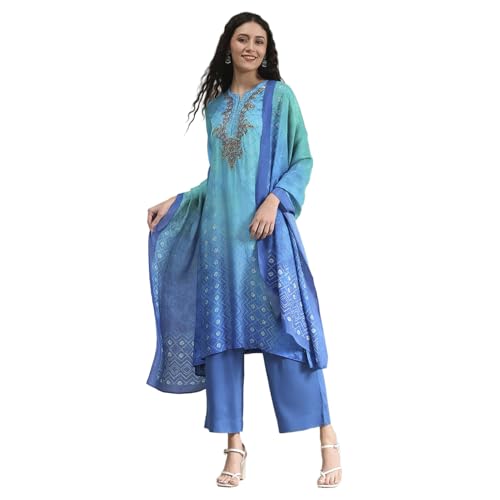 Image of BIBA Printed Modal Straight Festive Kurta With Palazzo and Dupatta