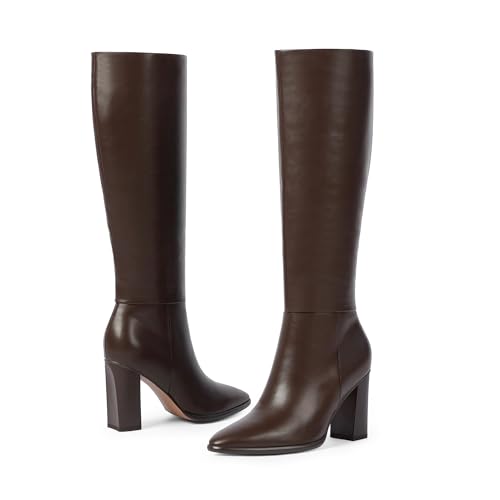 Knee High Boots Women Pointed Toe Chunky Heel Fall Tall Boots Side Zipper Faux Leather Long Boots for Women2