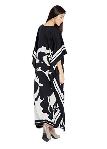 Goood Times Caftan for Women Plus Size, Black and White Kaftan, Long Maxi Beach Cover Up, Loose Fit House Dress, Casual