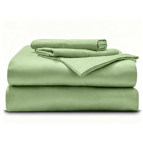 Image of Alberta King - 96 inchx96 inch Size Luxury 600 Thread-Count 100% Egyptian Long Staple Cotton Sheets Set Sheet Set Soft & Silky Sateen Weave 21 inch Extra Deep-Pockets - Alberta King, Sage