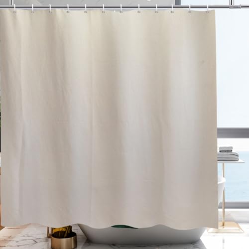 YISURE Cortina de ducha beige de lino sintético, cortina de baño, tela textil, resistente al agua, ancho 200 x alto 240 cm